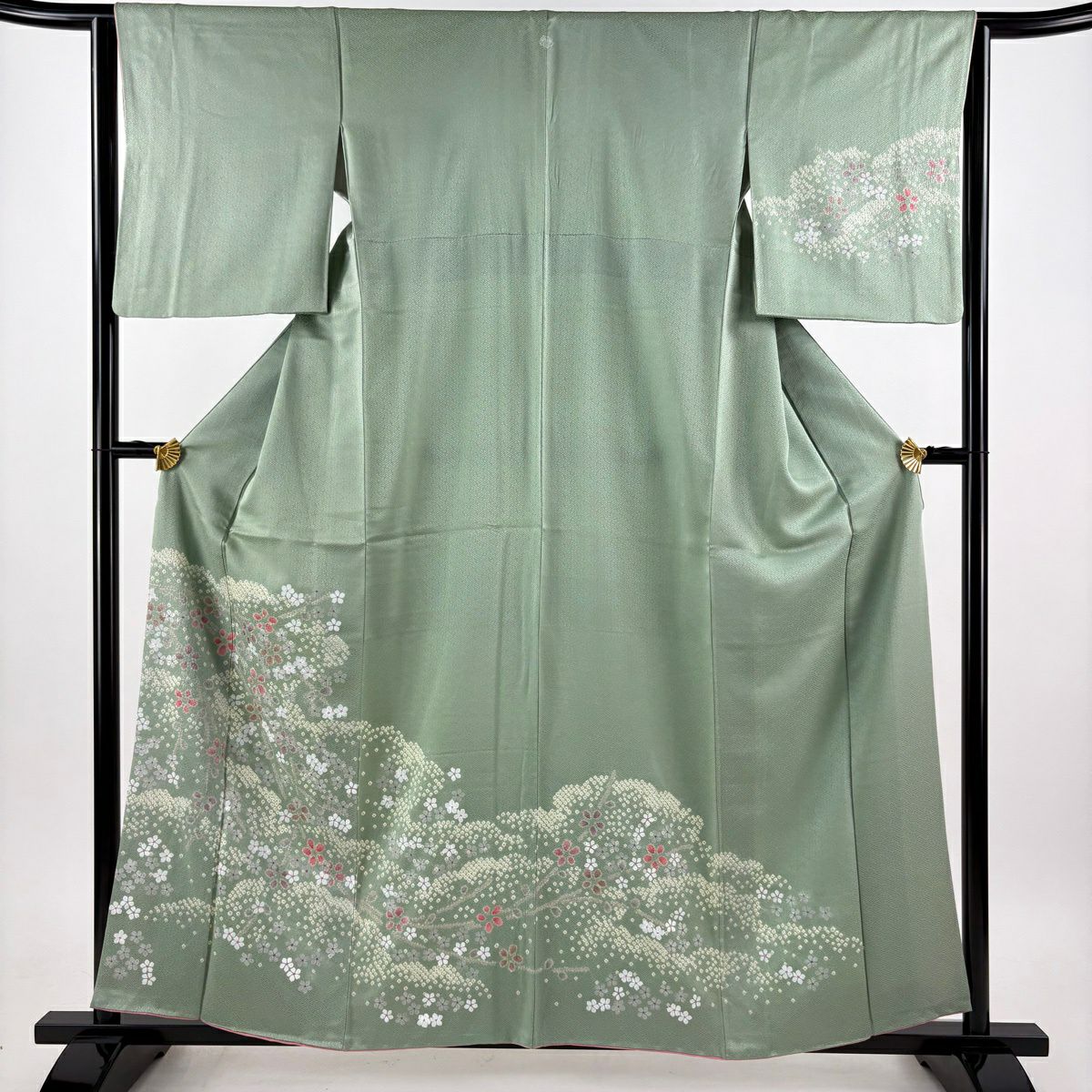 訪問服 身長158.5cm 袖長63cm S 雙層 花紋 絞染 銀彩 淺綠 純蠶絲 秀品級 一個紋