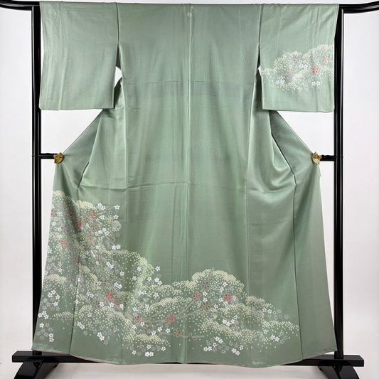 訪問服 身長158.5cm 袖長63cm S 雙層 花紋 絞染 銀彩 淺綠 純蠶絲 秀品級 一個紋
