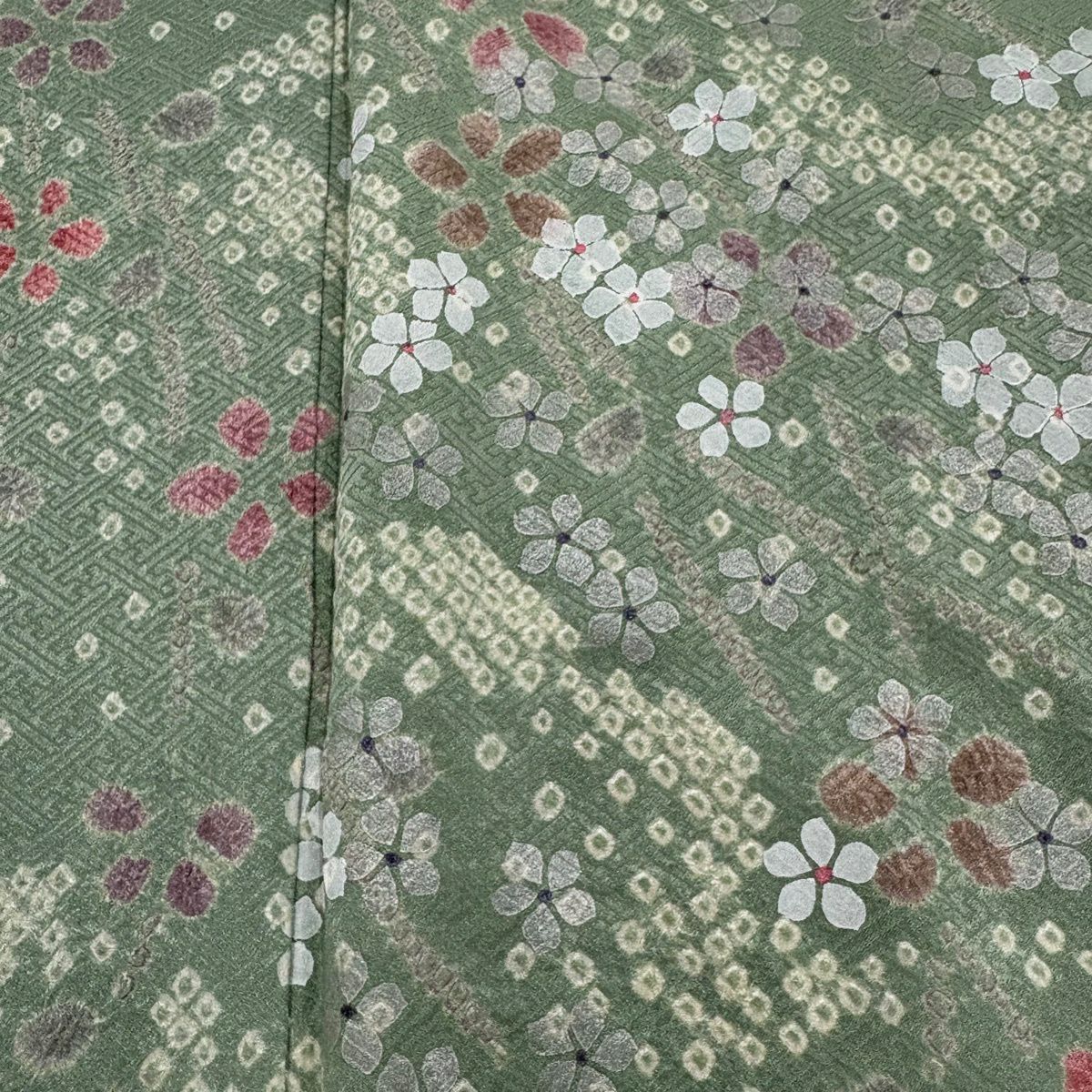 訪問服 身長158.5cm 袖長63cm S 雙層 花紋 絞染 銀彩 淺綠 純蠶絲 秀品級 一個紋