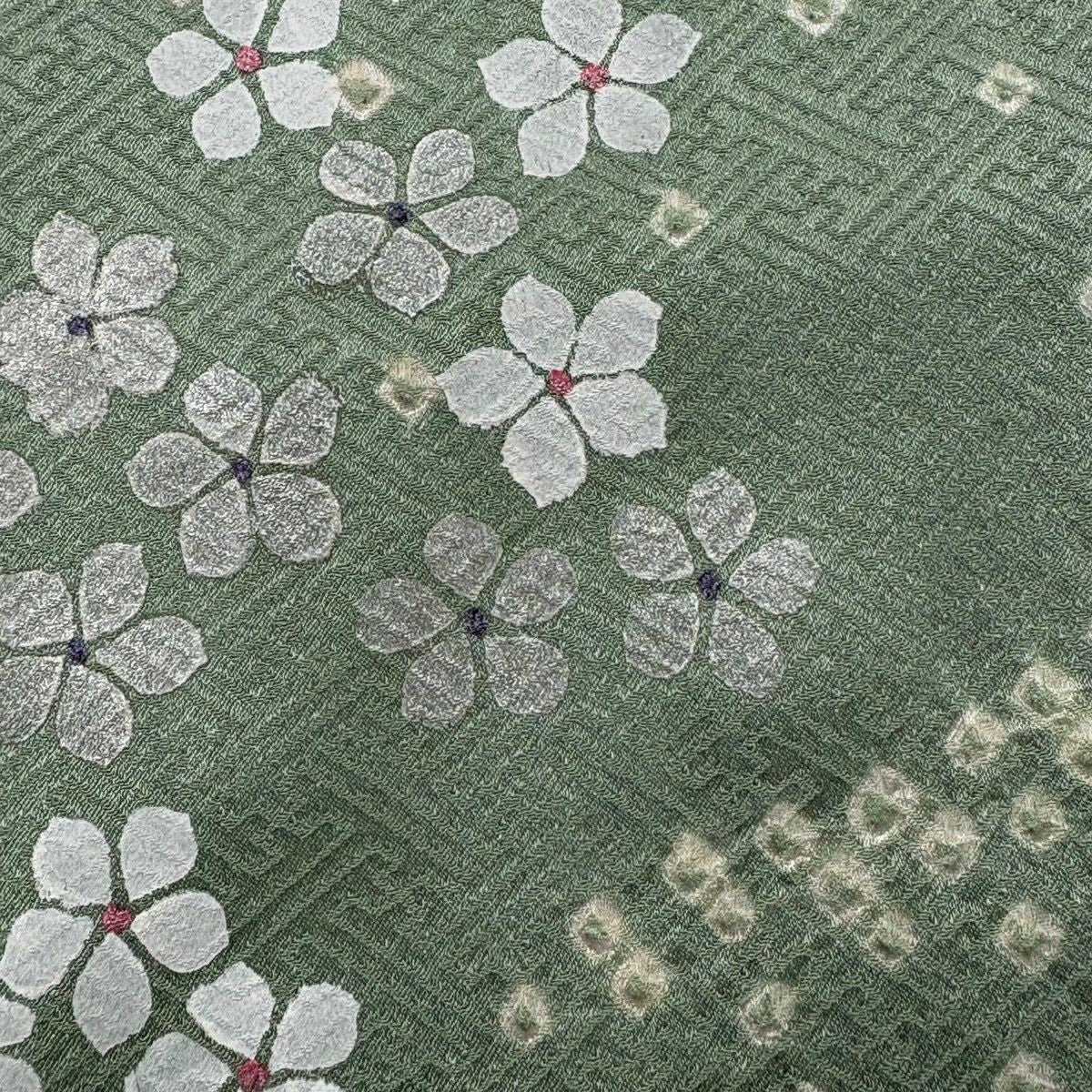 訪問服 身長158.5cm 袖長63cm S 雙層 花紋 絞染 銀彩 淺綠 純蠶絲 秀品級 一個紋