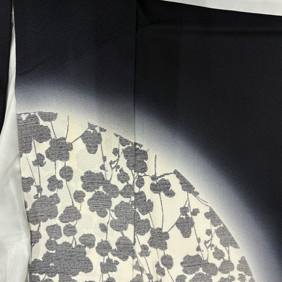 訪問服 身長161.5cm 袖長68cm L 雙層 花瓣 銀彩 染分 黑 純蠶絲 優品級