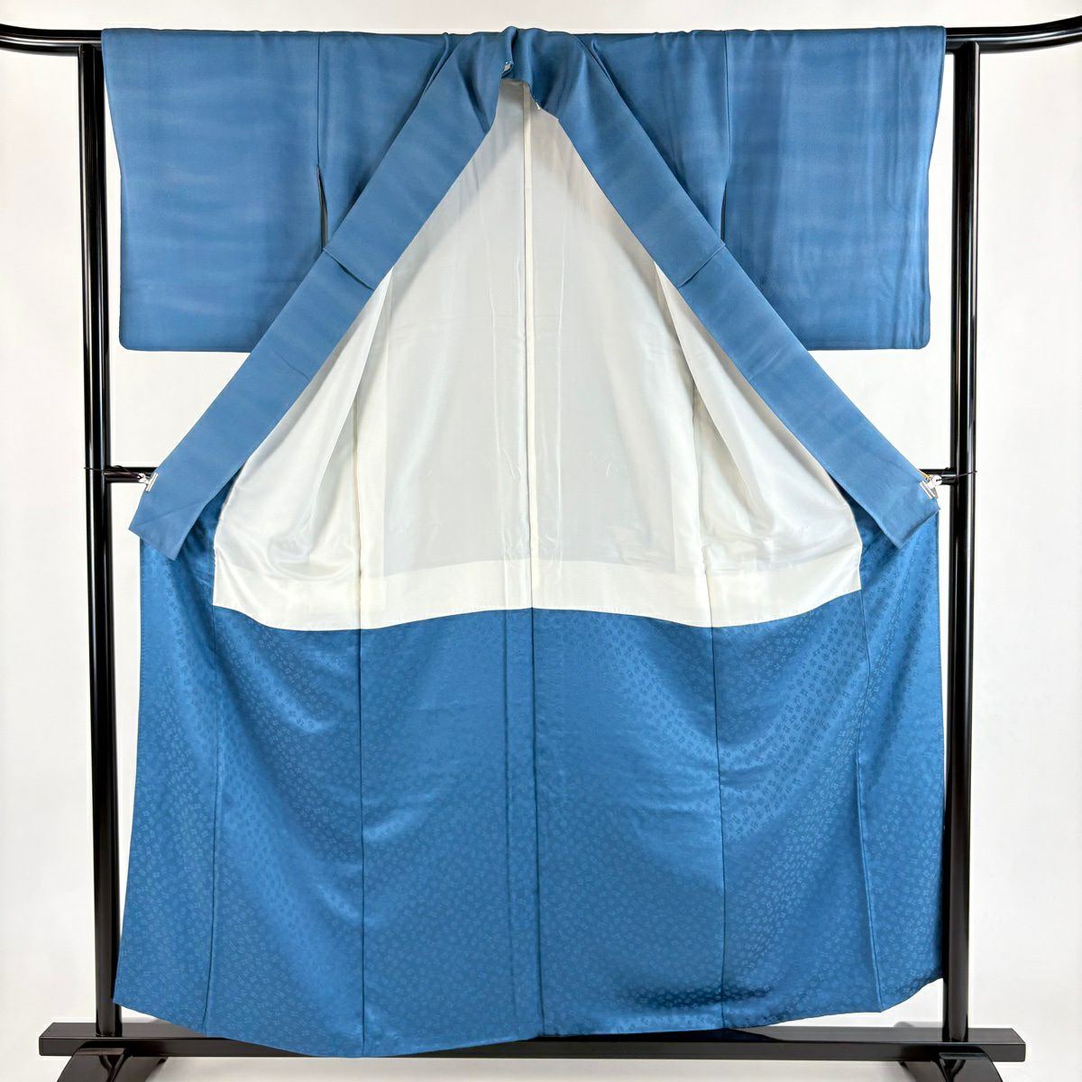 小紋 身長157.5cm 袖長63.5cm S 雙層 落款あり 地紋 霞 深藍 純蠶絲 秀品級 一つ紋