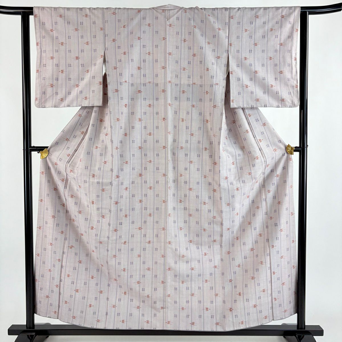【美品】 紬織 身長157cm 袖長63cm S 雙層 燕 縱條 薄紫 純蠶絲 秀品級