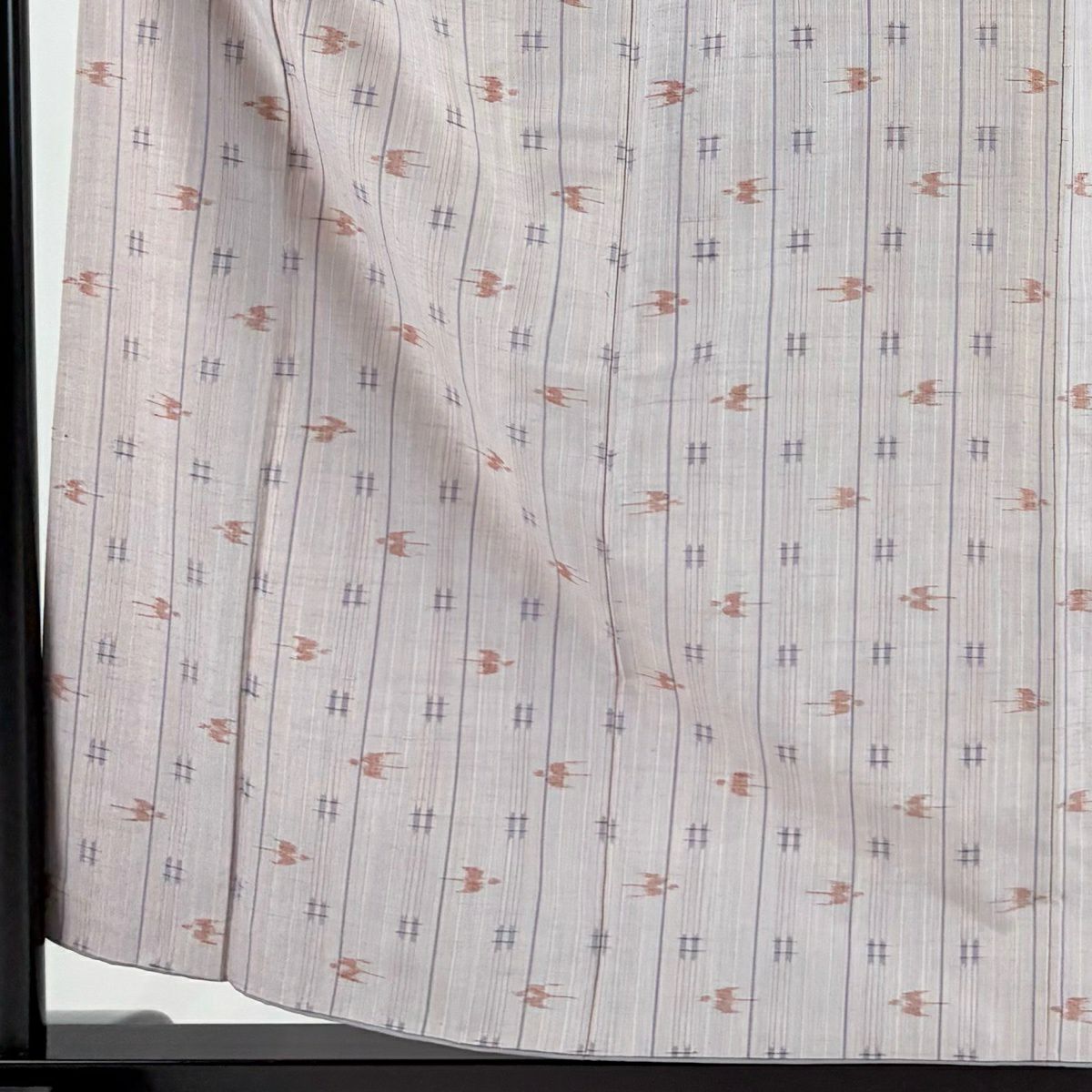 【美品】 紬織 身長157cm 袖長63cm S 雙層 燕 縱條 薄紫 純蠶絲 秀品級