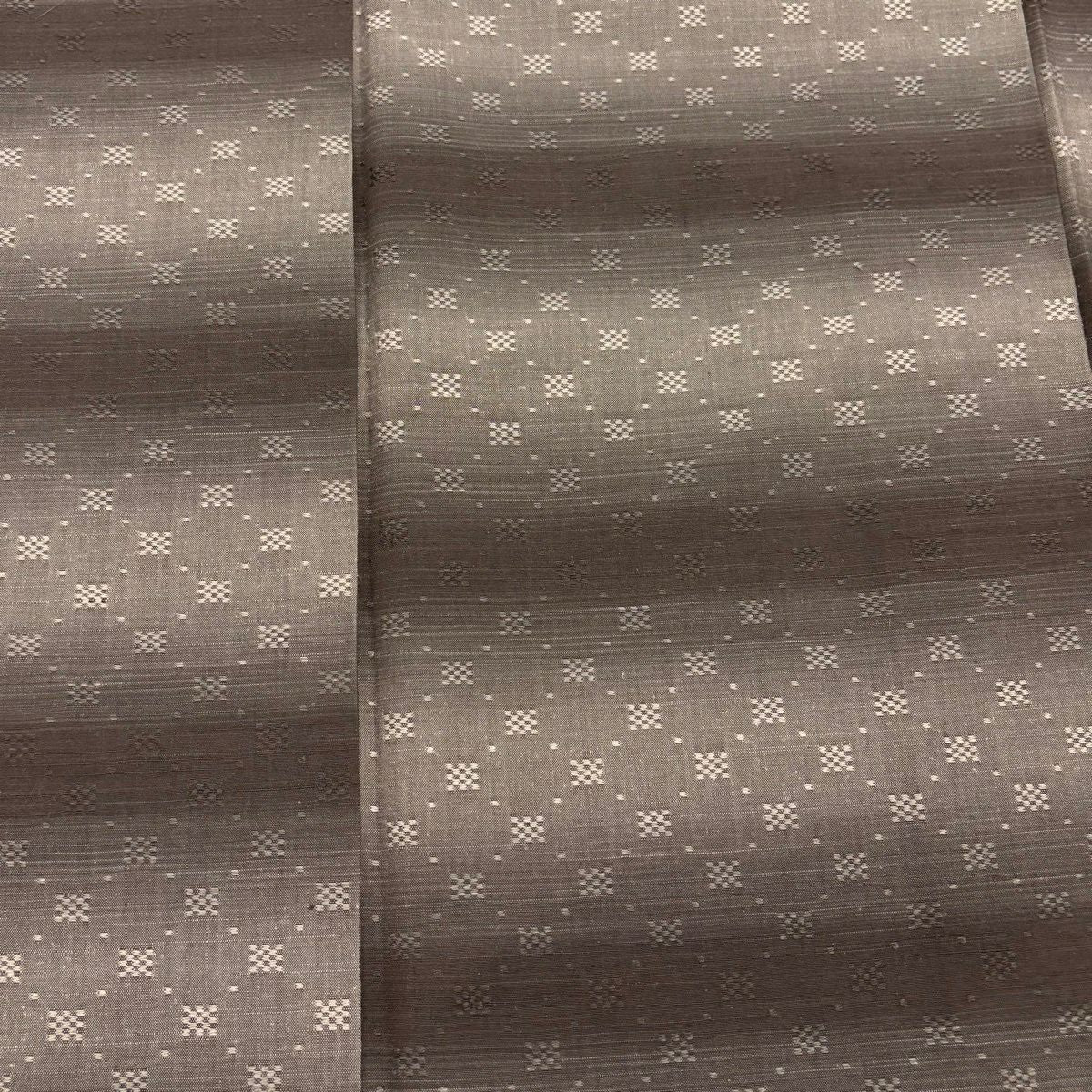 【美品】 付下 身長161cm 袖長63.5cm S 雙層 紬織織 鈕襟 段紋 灰茶 純蠶絲 優品級