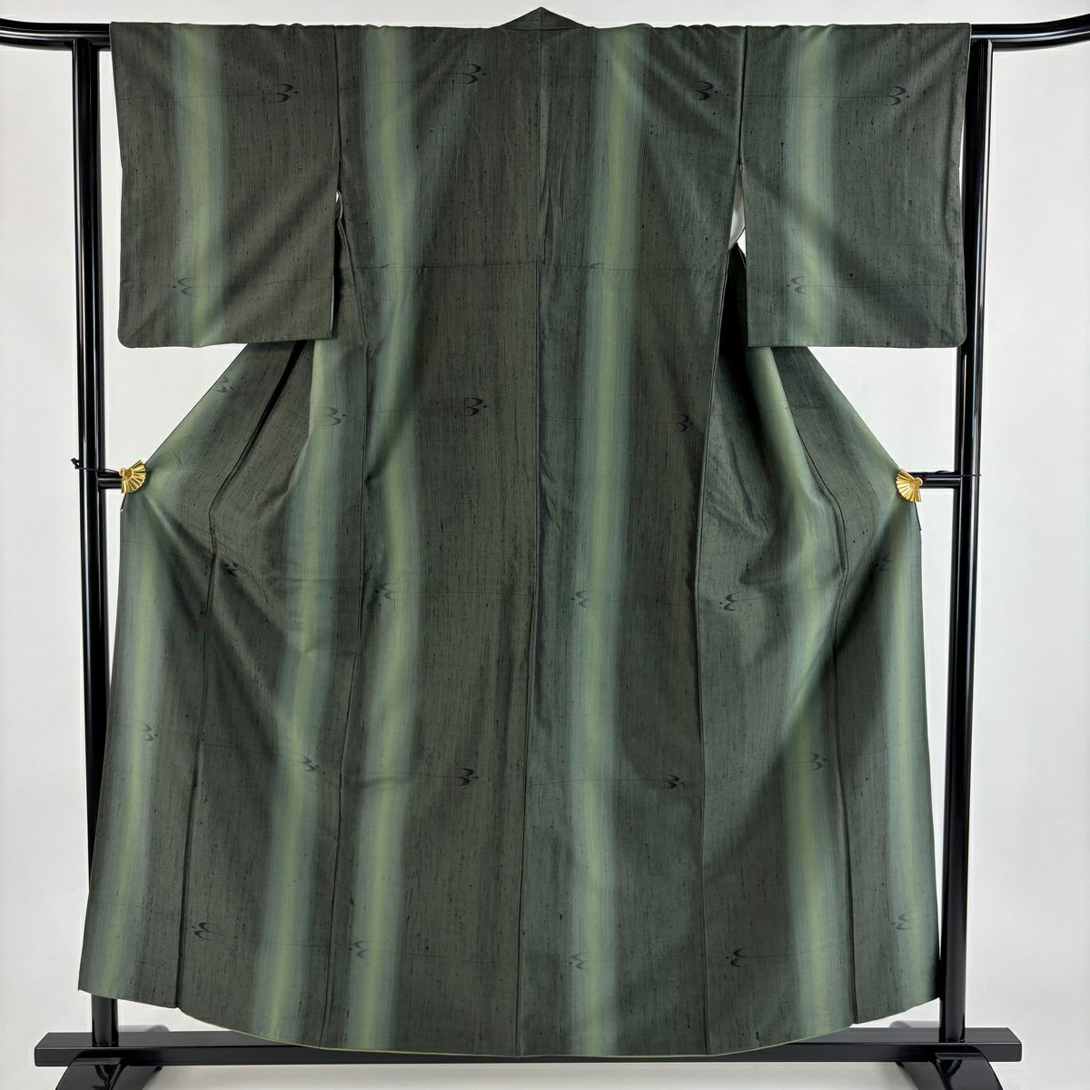 【美品】 紬織 身長157cm 袖長63.5cm S 雙層 縦ぼかし 燕 深綠 純蠶絲 秀品級