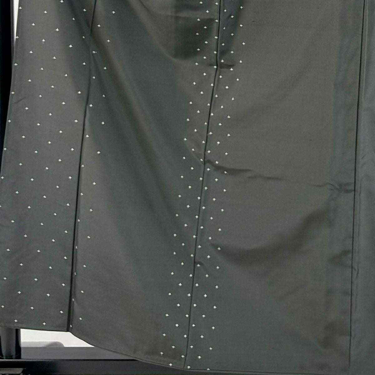 【美品】 付下 身長157.5cm 袖長63cm S 雙層 紬織織 十字 刺繡 深綠 純蠶絲 秀品級