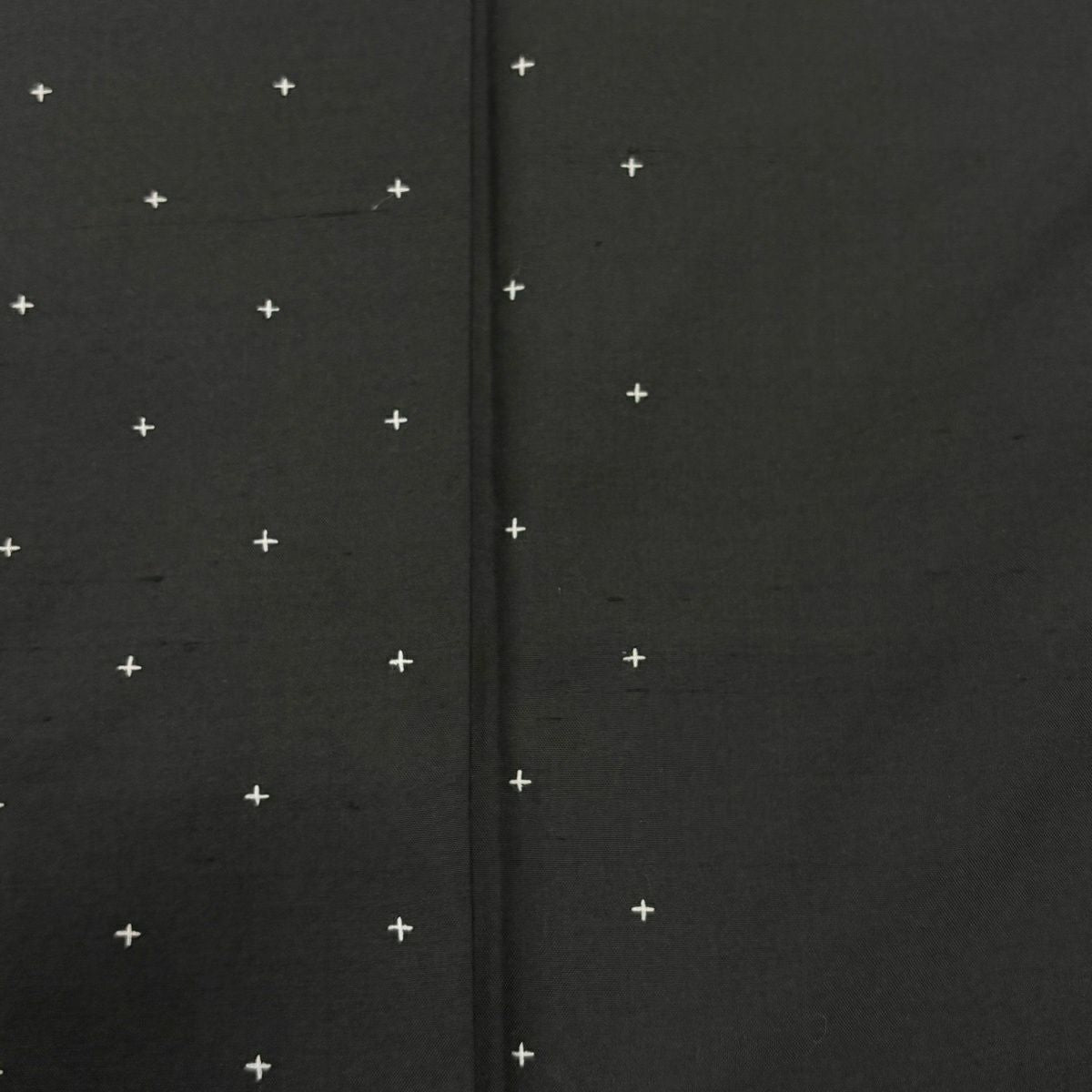 【美品】 付下 身長157.5cm 袖長63cm S 雙層 紬織織 十字 刺繡 深綠 純蠶絲 秀品級