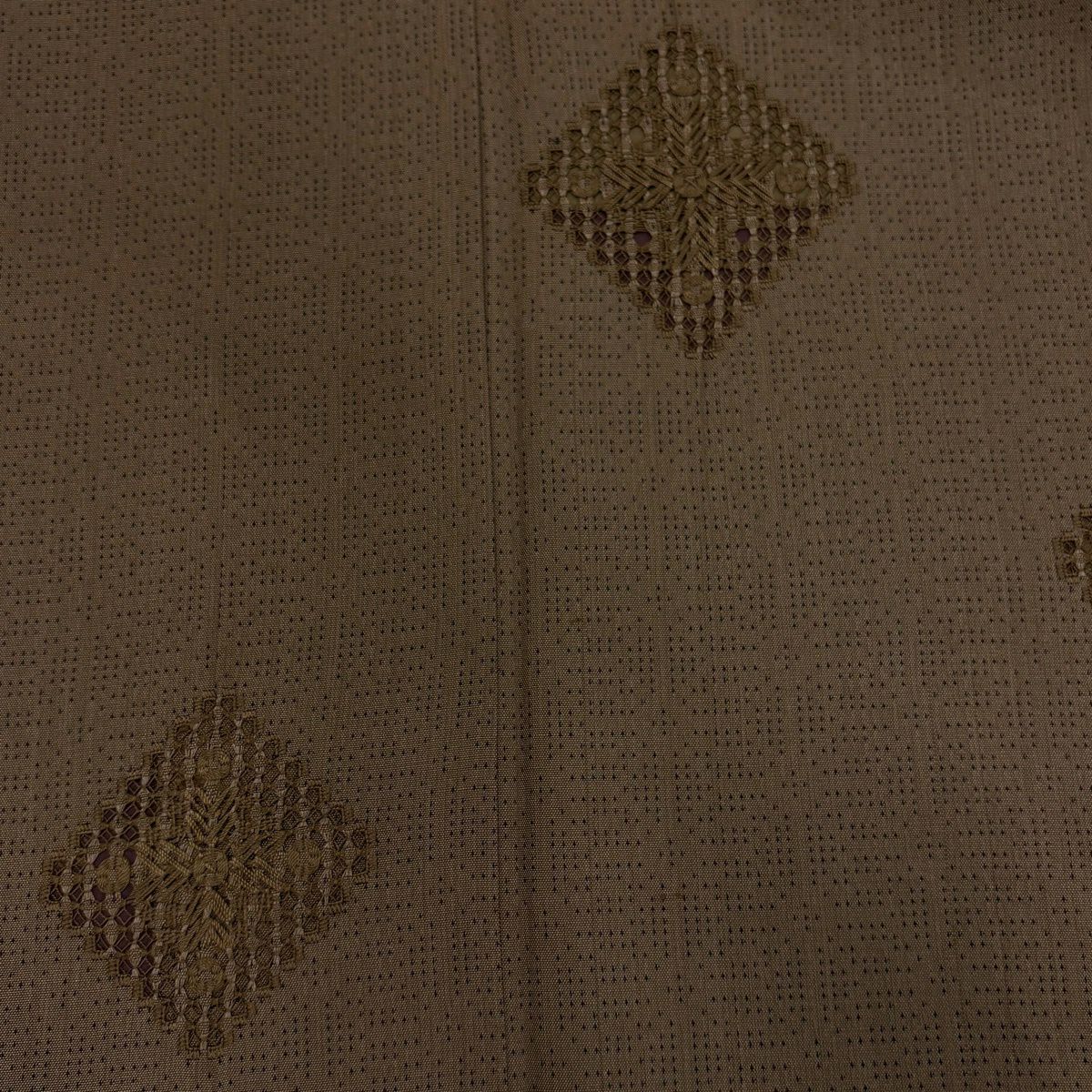 【美品】 付下 身長160cm 袖長64cm M 雙層 紬織織 菱 麻葉刺繡 茶 純蠶絲 秀品級