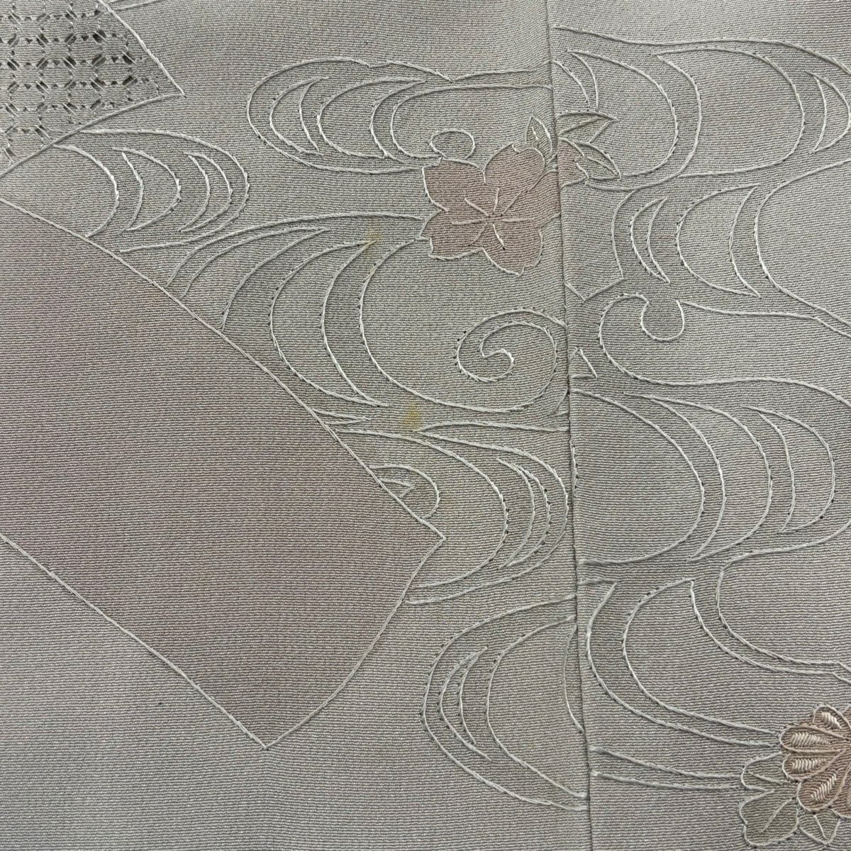 付下 身長157.5cm 袖長64cm M 雙層 短冊 草花紋紋 刺繡 漸層 灰紫 純蠶絲 優品級
