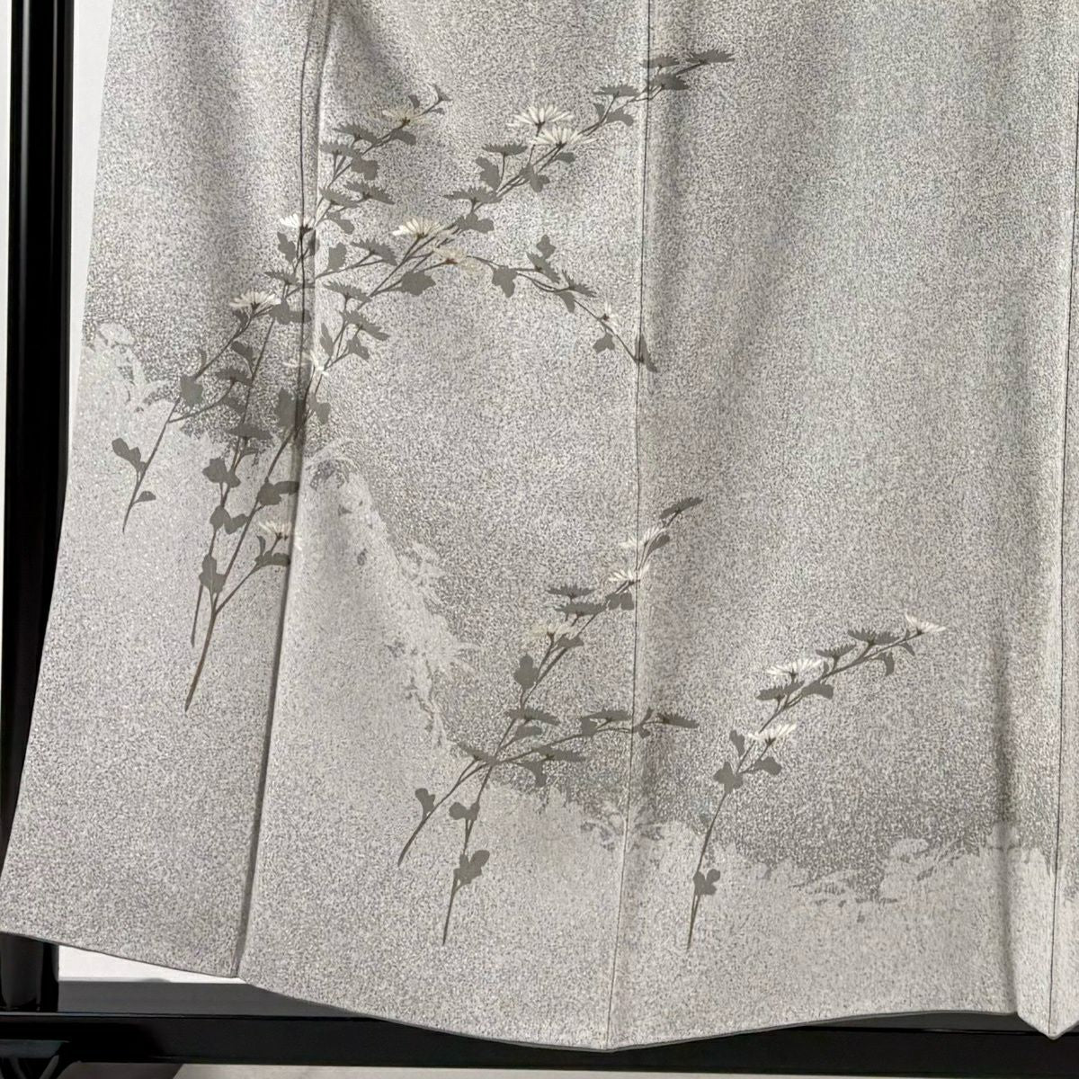 付下 身長157.5cm 袖長62cm S 雙層 菊花 花紋 金絲 刺繡 灰白 純蠶絲 優品級