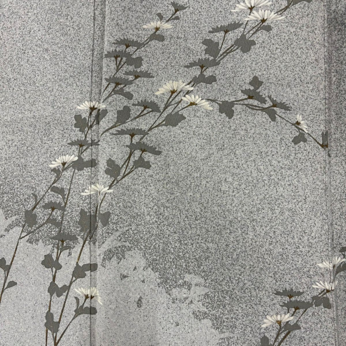 付下 身長157.5cm 袖長62cm S 雙層 菊花 花紋 金絲 刺繡 灰白 純蠶絲 優品級
