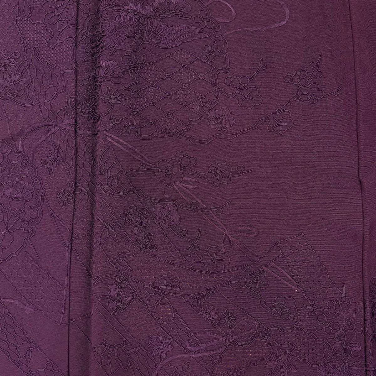 付下 身長158.5cm 袖長64cm M 雙層 幾帳 雪輪 刺繡 濃紫 純蠶絲 秀品級 一つ紋
