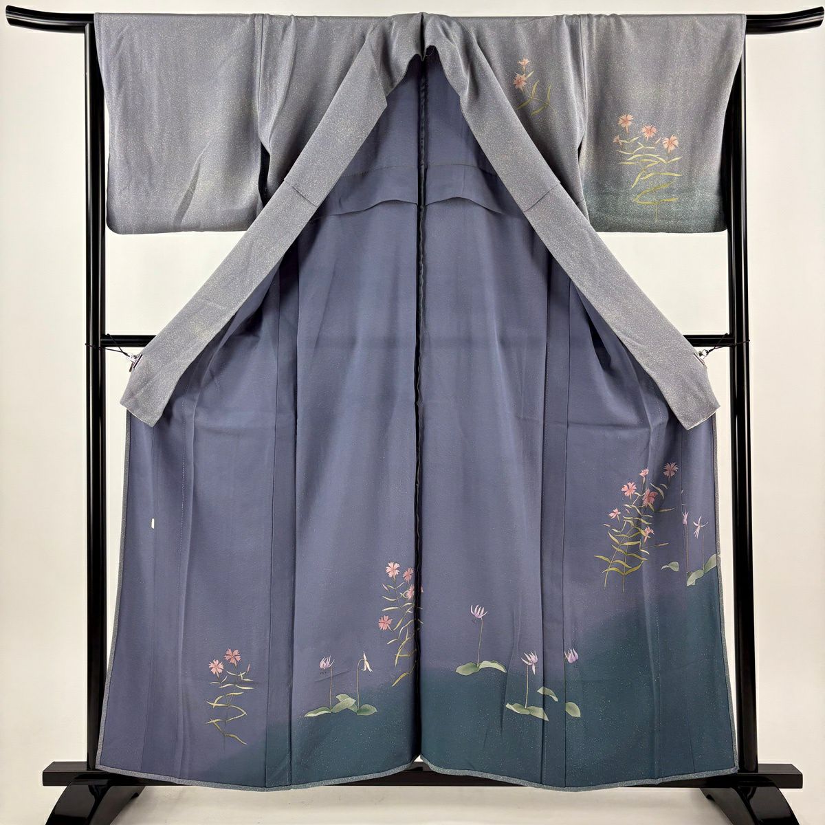 【美品】 付下 身長158.5cm 袖長66cm M 單層 落款あり 撫子 草花紋紋 漸層 薄紫 純蠶絲 秀品級