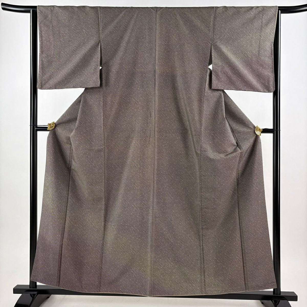 【美品】 付下 身長160cm 袖長64cm M 雙層 紬織織 斜紋 幾何圖案 灰茶 純蠶絲 優品級