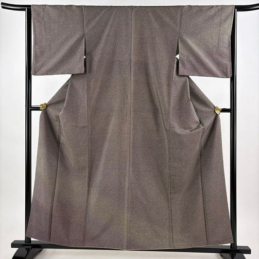 【美品】 付下 身長160cm 袖長64cm M 雙層 紬織織 斜紋 幾何圖案 灰茶 純蠶絲 優品級