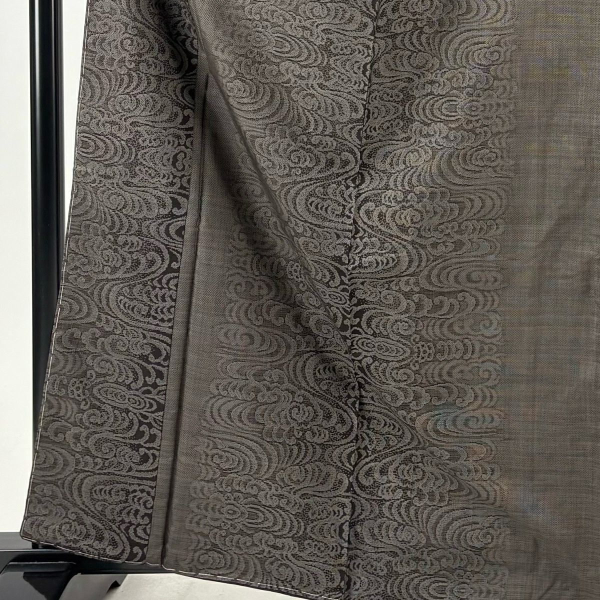 【美品】 紬織 身長164cm 袖長63.5cm S 雙層 波頭 観世水 焦茶 純蠶絲 秀品級