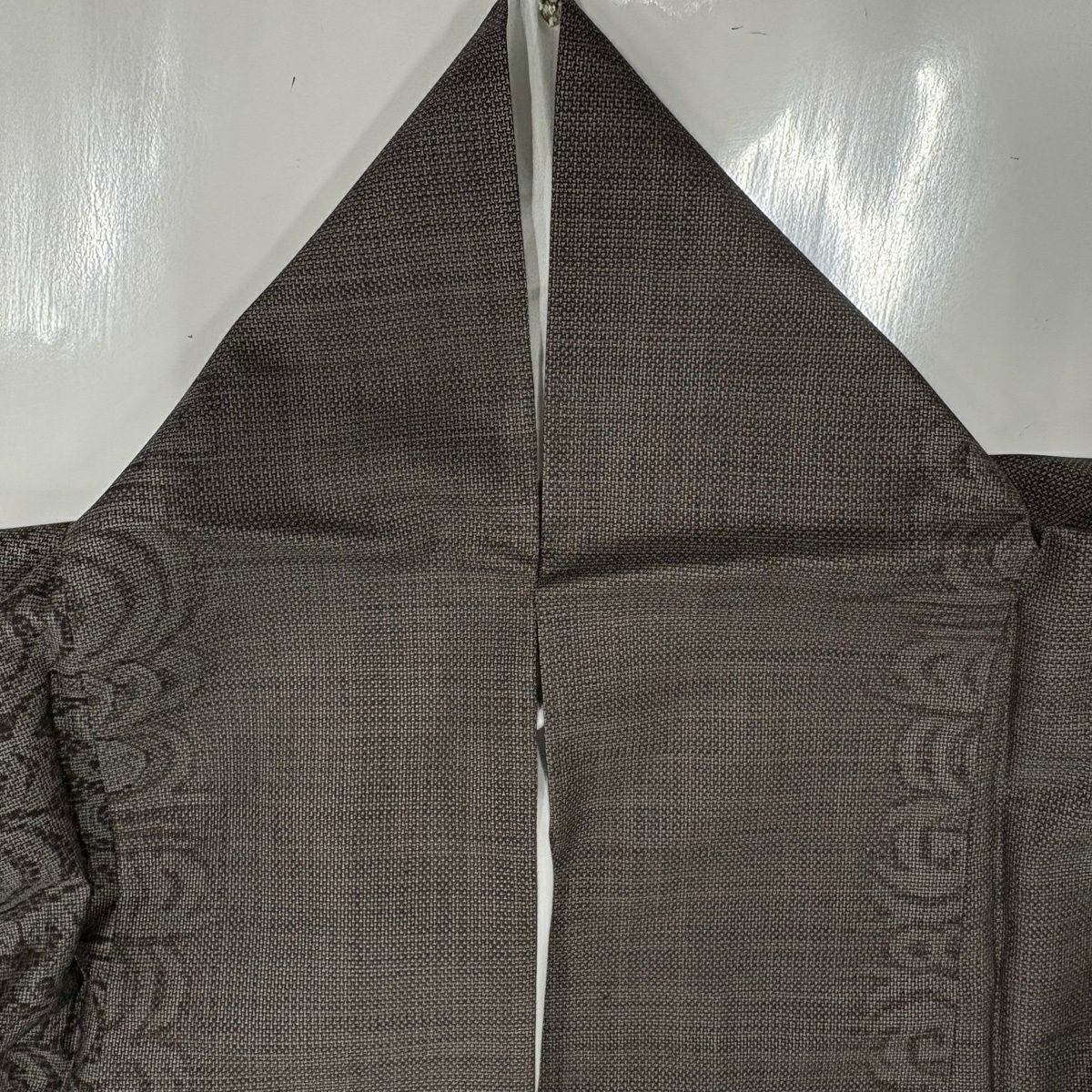【美品】 紬織 身長164cm 袖長63.5cm S 雙層 波頭 観世水 焦茶 純蠶絲 秀品級