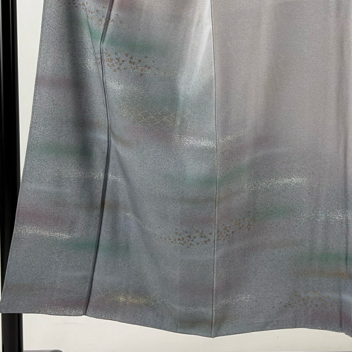 付下 身長150cm 袖長63cm S 雙層 落款 霞 金金箔散佈 金銀彩 漸層 灰紫 純蠶絲 優品級