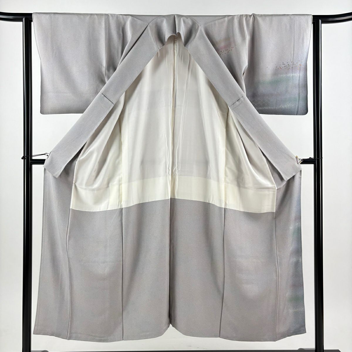 付下 身長150cm 袖長63cm S 雙層 落款 霞 金金箔散佈 金銀彩 漸層 灰紫 純蠶絲 優品級