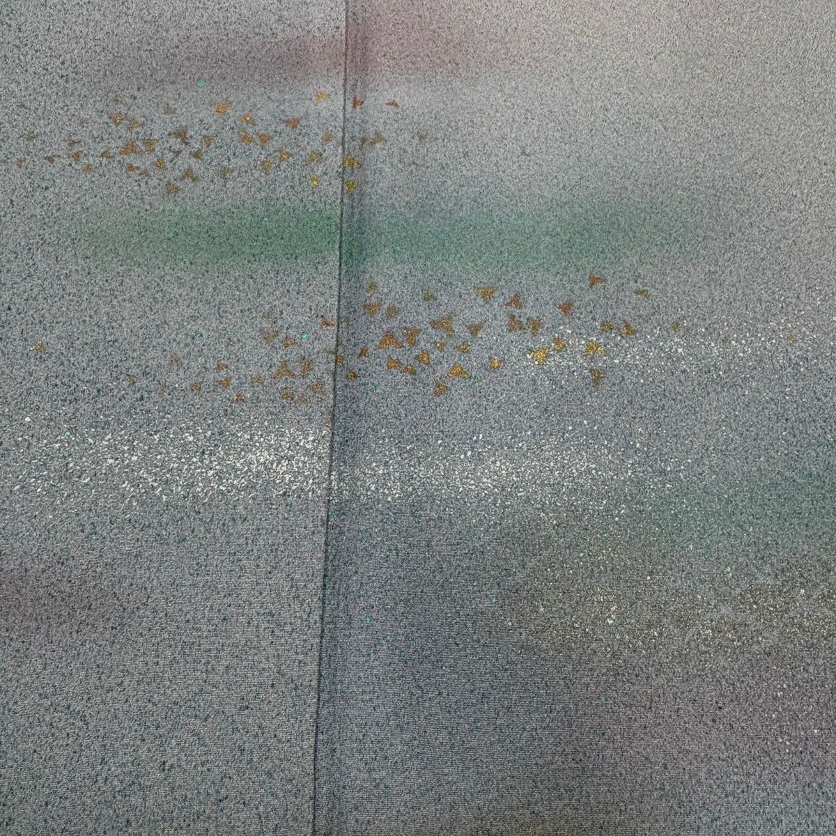 付下 身長150cm 袖長63cm S 雙層 落款 霞 金金箔散佈 金銀彩 漸層 灰紫 純蠶絲 優品級