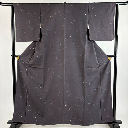 【美品】 小紋 身長160cm 袖長63cm S 雙層 幾何學圖案 茶紫 純蠶絲 秀品級