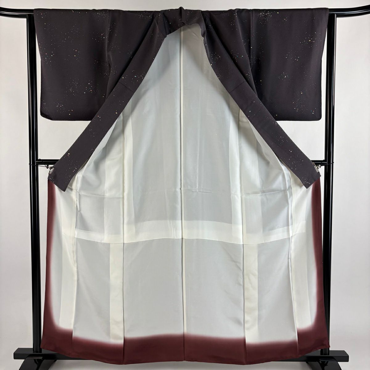 【美品】 小紋 身長160cm 袖長63cm S 雙層 幾何學圖案 茶紫 純蠶絲 秀品級