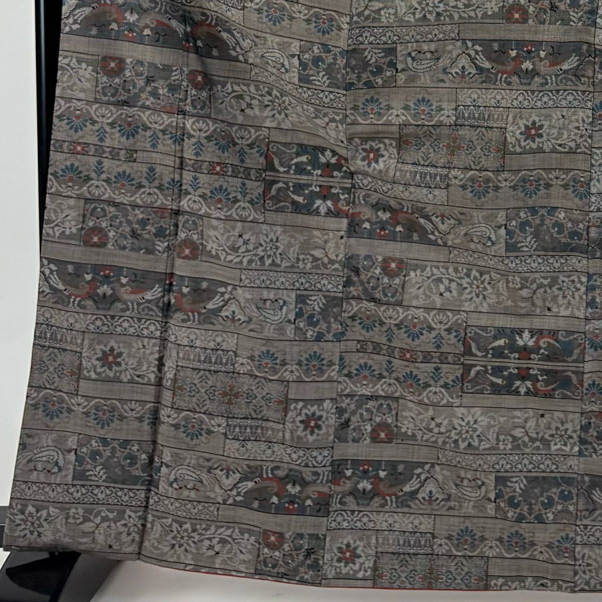 【美品】 紬織織 身長166cm 袖長66cm M 雙層 草花紋紋 焦茶 純蠶絲 秀品級