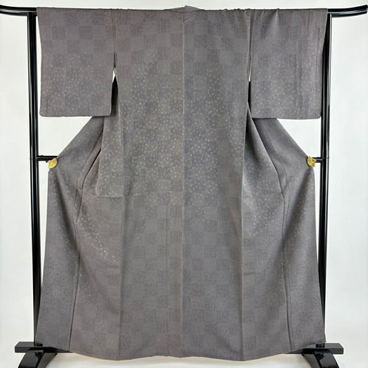 小紋 身長161.5cm 袖長63.5cm S 雙層 市松樹 菱 墨 黑 純蠶絲 秀品級