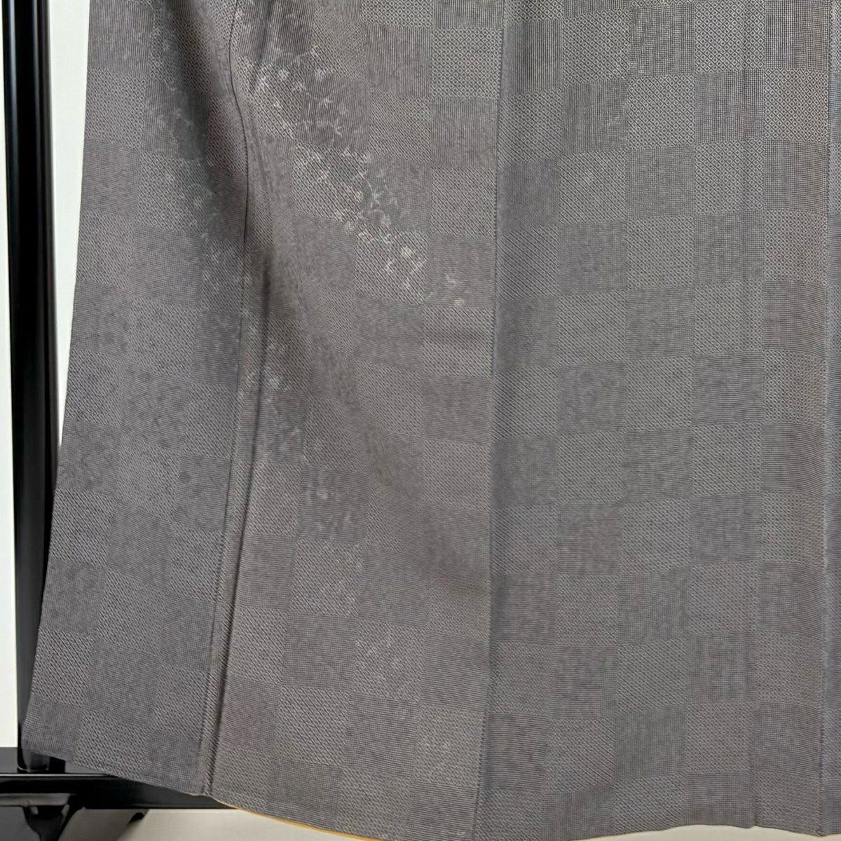 小紋 身長161.5cm 袖長63.5cm S 雙層 市松樹 菱 墨 黑 純蠶絲 秀品級