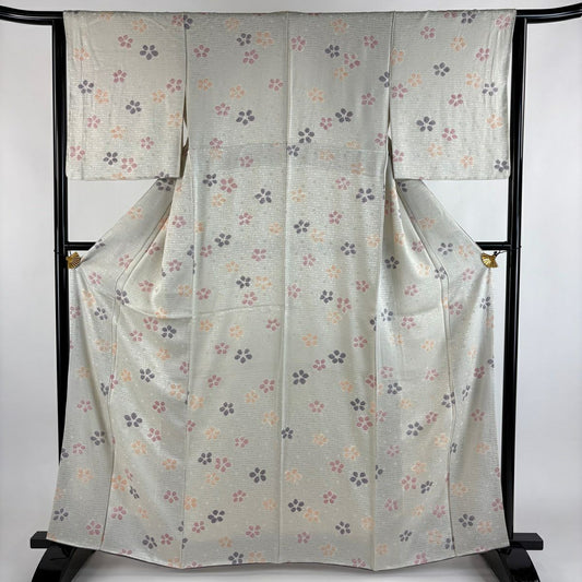 小紋 身長162cm 袖長63.5cm S 雙層 花 地紋 絞染 奶油色 純蠶絲 優品級