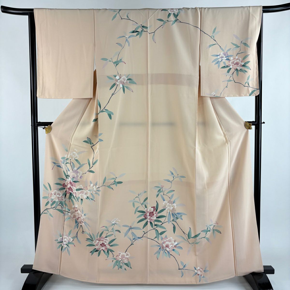 【美品】訪問服 身長164cm 袖長65.5cm M 雙層 草花紋紋 粉米色 純蠶絲 優品級