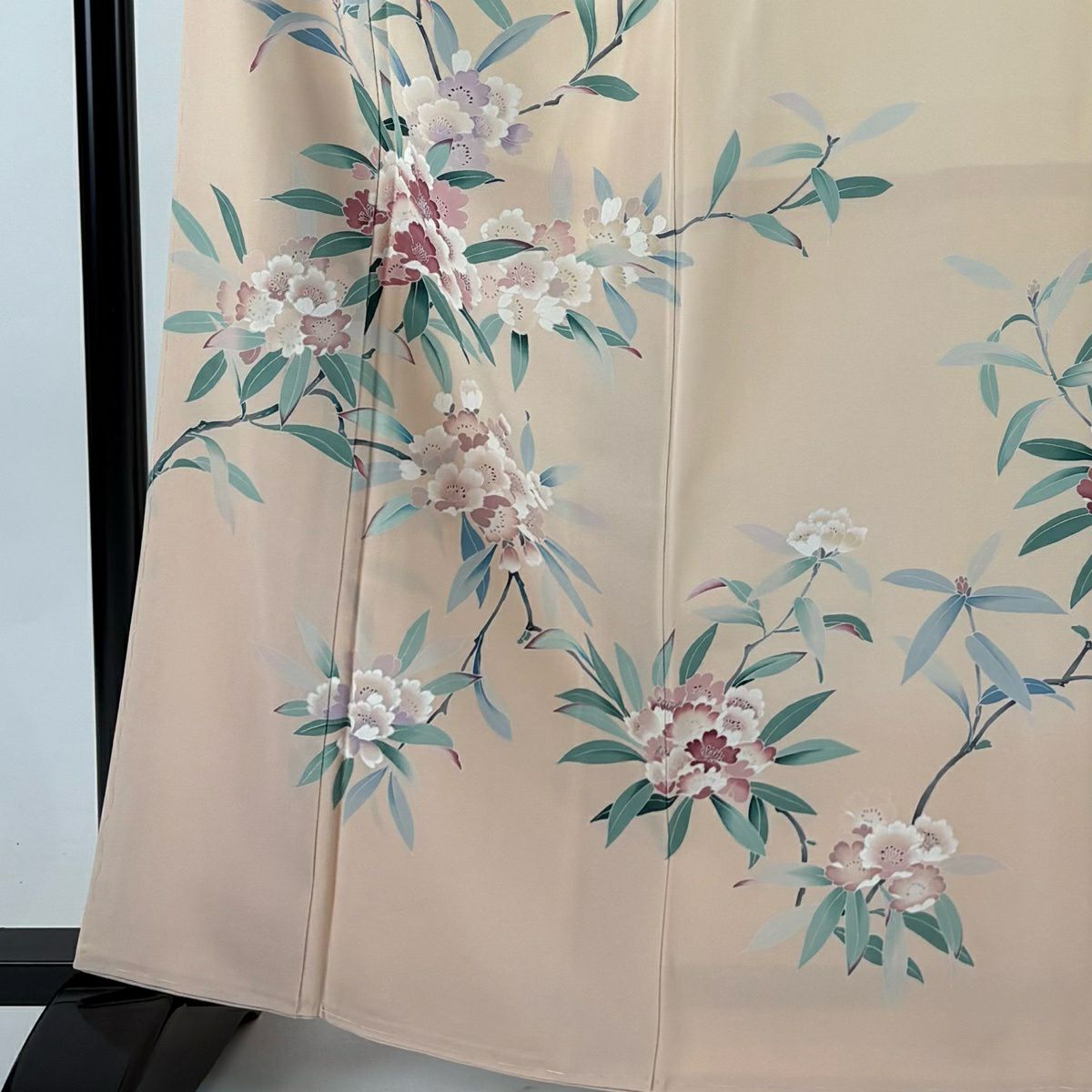 【美品】訪問服 身長164cm 袖長65.5cm M 雙層 草花紋紋 粉米色 純蠶絲 優品級