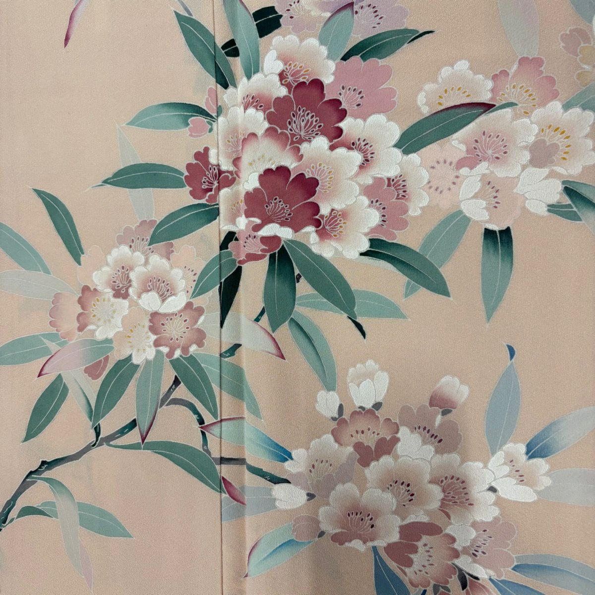【美品】訪問服 身長164cm 袖長65.5cm M 雙層 草花紋紋 粉米色 純蠶絲 優品級