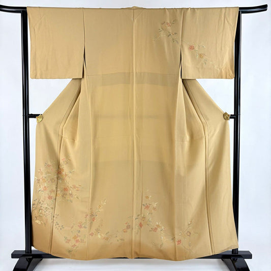 訪問服 身長159cm 袖長64cm M 雙層 枝花刺繡 金糸 淺茶 純蠶絲 秀品級 一個紋