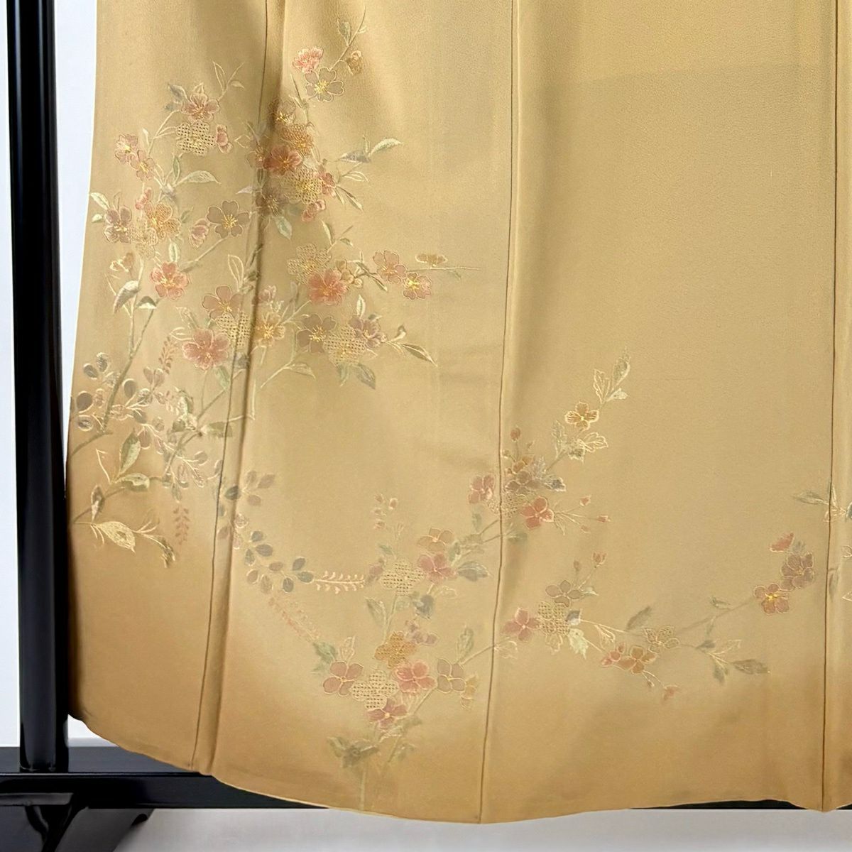訪問服 身長159cm 袖長64cm M 雙層 枝花刺繡 金糸 淺茶 純蠶絲 秀品級 一個紋