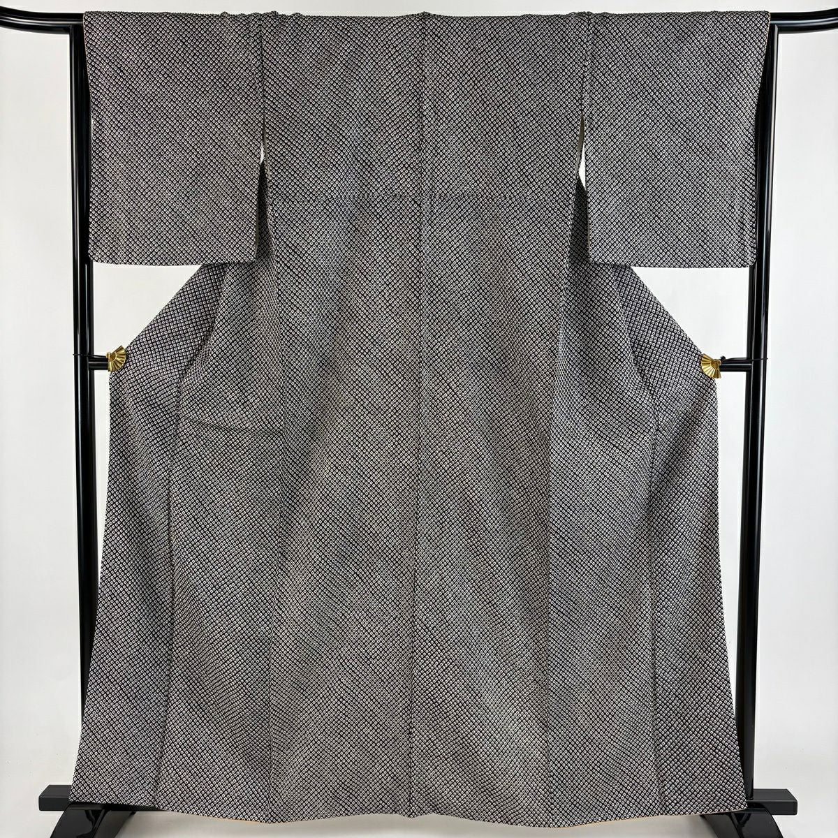 【美品】 小紋 身長160cm 袖長65cm M 雙層 總絞染 黑 純蠶絲 秀品級