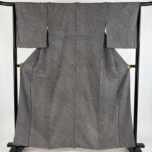 【美品】 小紋 身長160cm 袖長65cm M 雙層 總絞染 黑 純蠶絲 秀品級