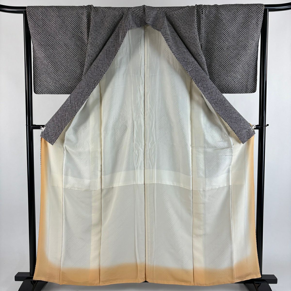 【美品】 小紋 身長160cm 袖長65cm M 雙層 總絞染 黑 純蠶絲 秀品級