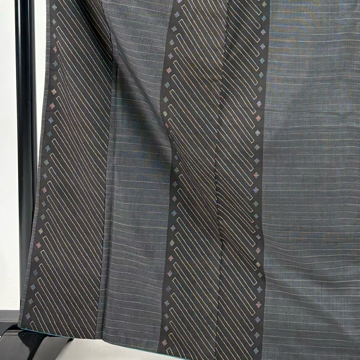 紬織 身長165.5cm 袖長64.5cm M 雙層 斜條紋 縞 焦茶 純蠶絲 秀品級