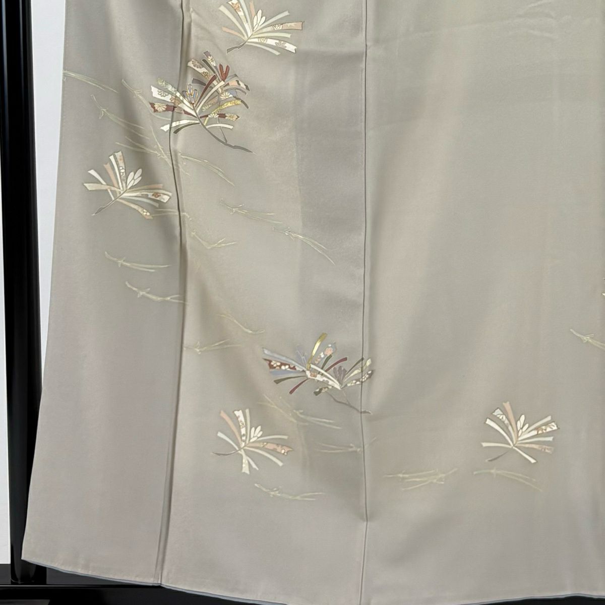 付下 身長158cm 袖長62.5cm S 雙層 若松樹 松樹葉 金絲 金銀彩 灰茶 純蠶絲 優品級