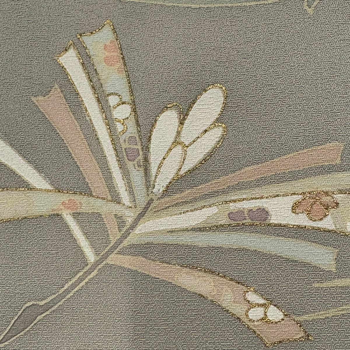 付下 身長158cm 袖長62.5cm S 雙層 若松樹 松樹葉 金絲 金銀彩 灰茶 純蠶絲 優品級