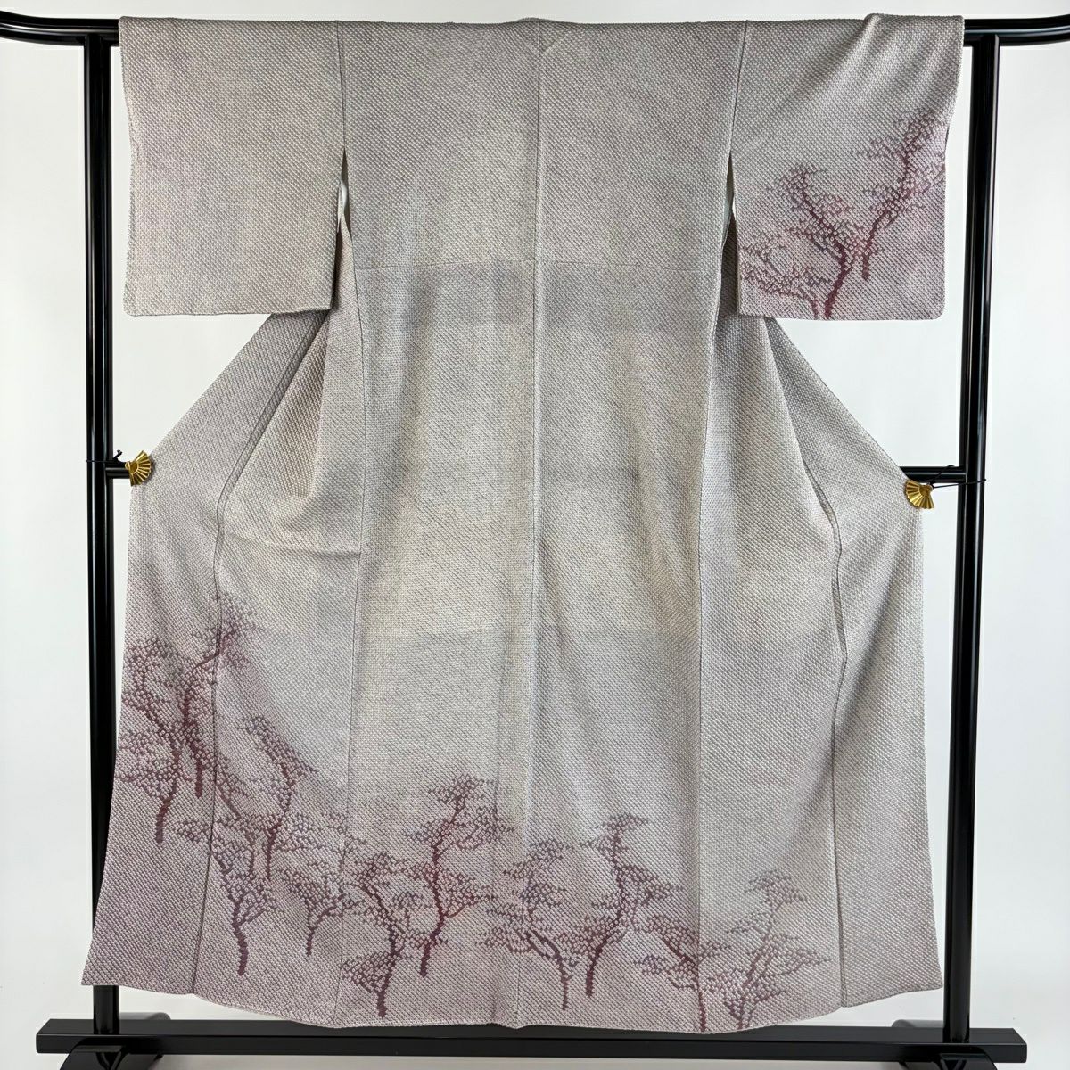 付下 身長154cm 袖長61.5cm S 雙層 樹木 絞染 漸層 灰紫 純蠶絲 優品級