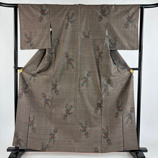 紬織 身長161cm 袖長63cm S 雙層 草花紋 茶 純蠶絲 秀品級