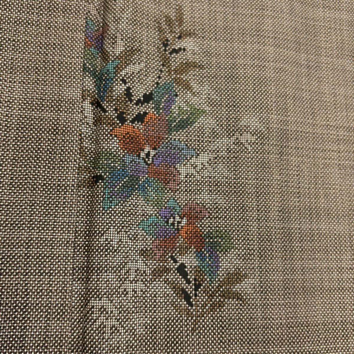 紬織 身長161cm 袖長63cm S 雙層 草花紋 茶 純蠶絲 秀品級