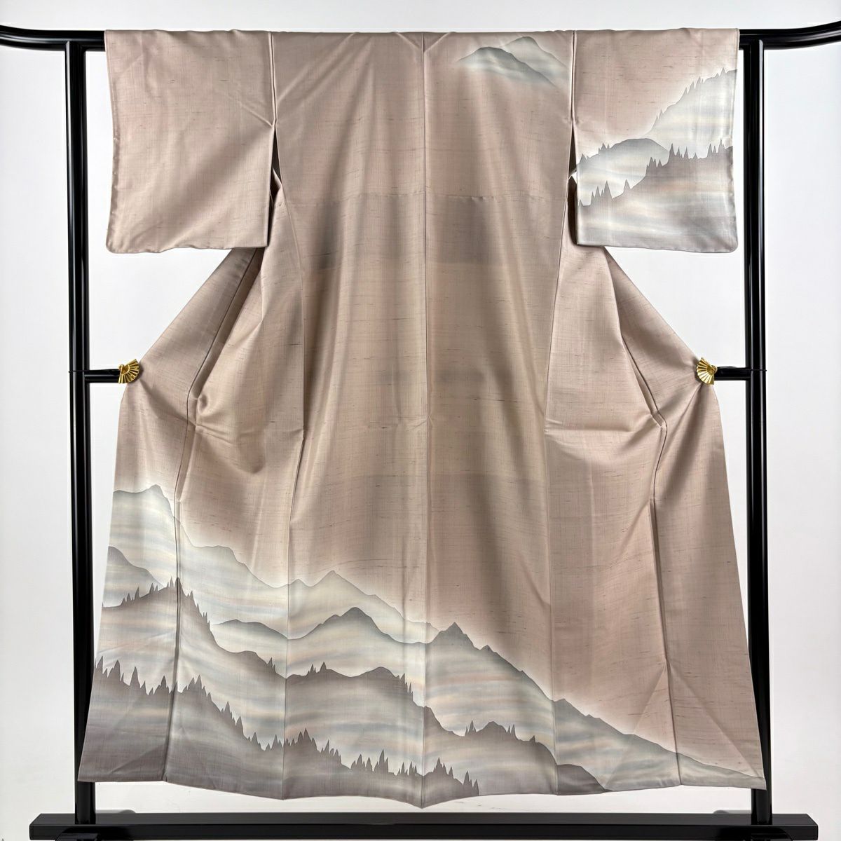 【美品】訪問服 身長153cm 袖長61cm S 雙層 紬織織 ほていや 遠山 霞暈染 小豆色 純蠶絲 秀品級