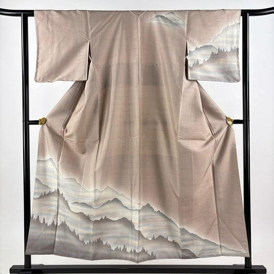 【美品】訪問服 身長153cm 袖長61cm S 雙層 紬織織 ほていや 遠山 霞暈染 小豆色 純蠶絲 秀品級