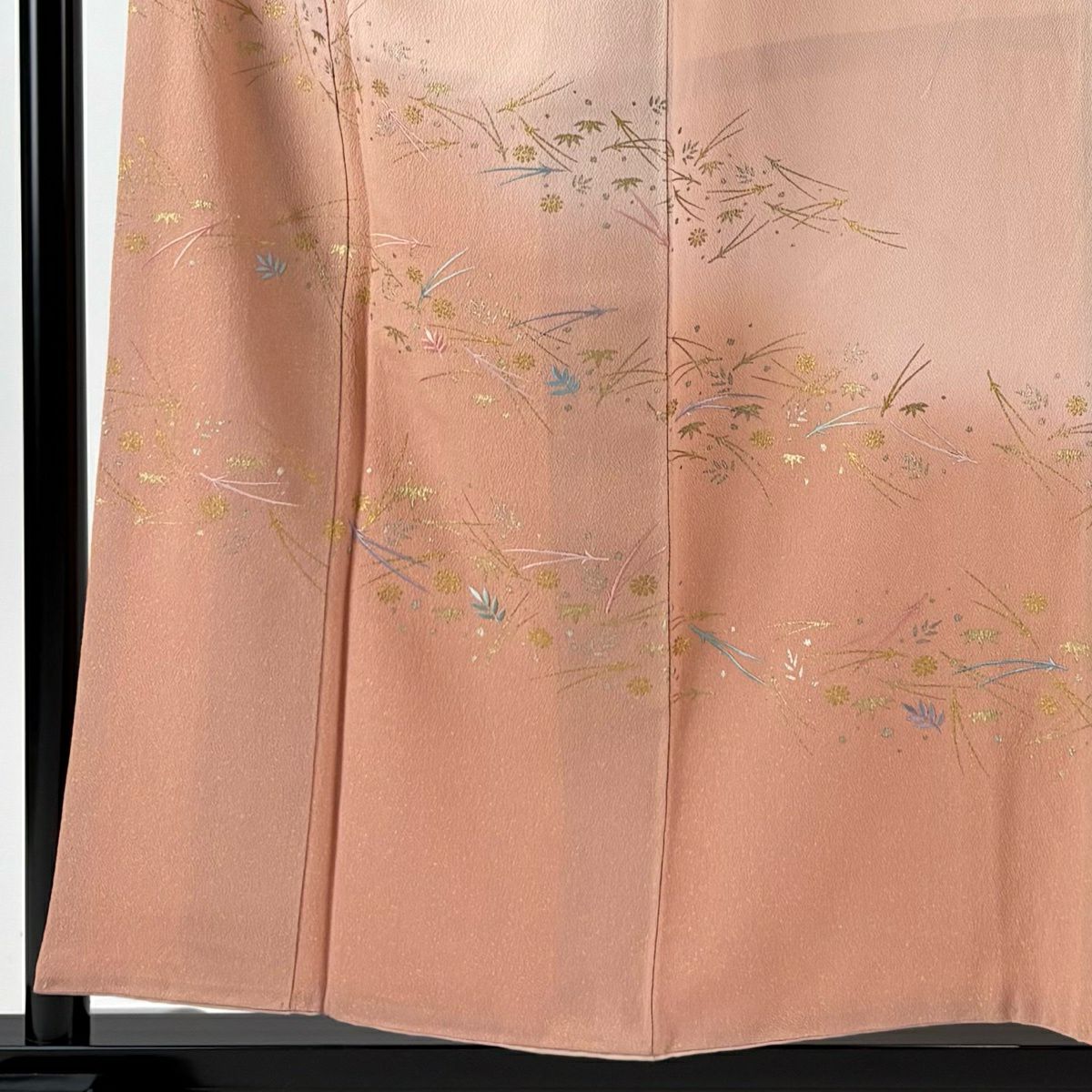 訪問服 身長156cm 袖長62.5cm S 雙層 松樹葉 菊花 金銀彩 刺繡 淺粉色 純蠶絲 秀品級 一個紋