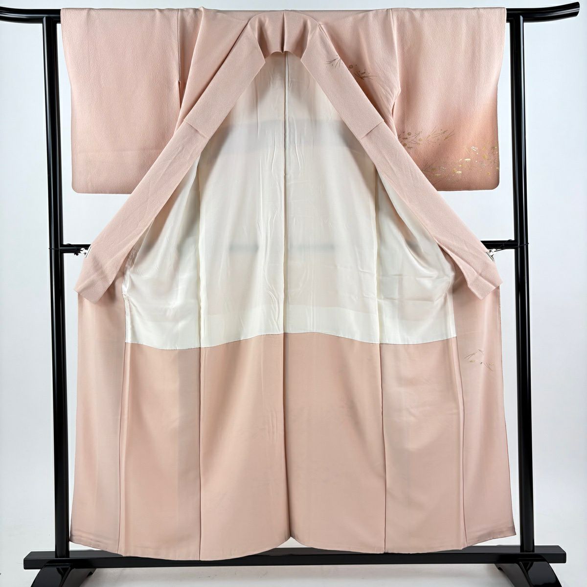 訪問服 身長156cm 袖長62.5cm S 雙層 松樹葉 菊花 金銀彩 刺繡 淺粉色 純蠶絲 秀品級 一個紋