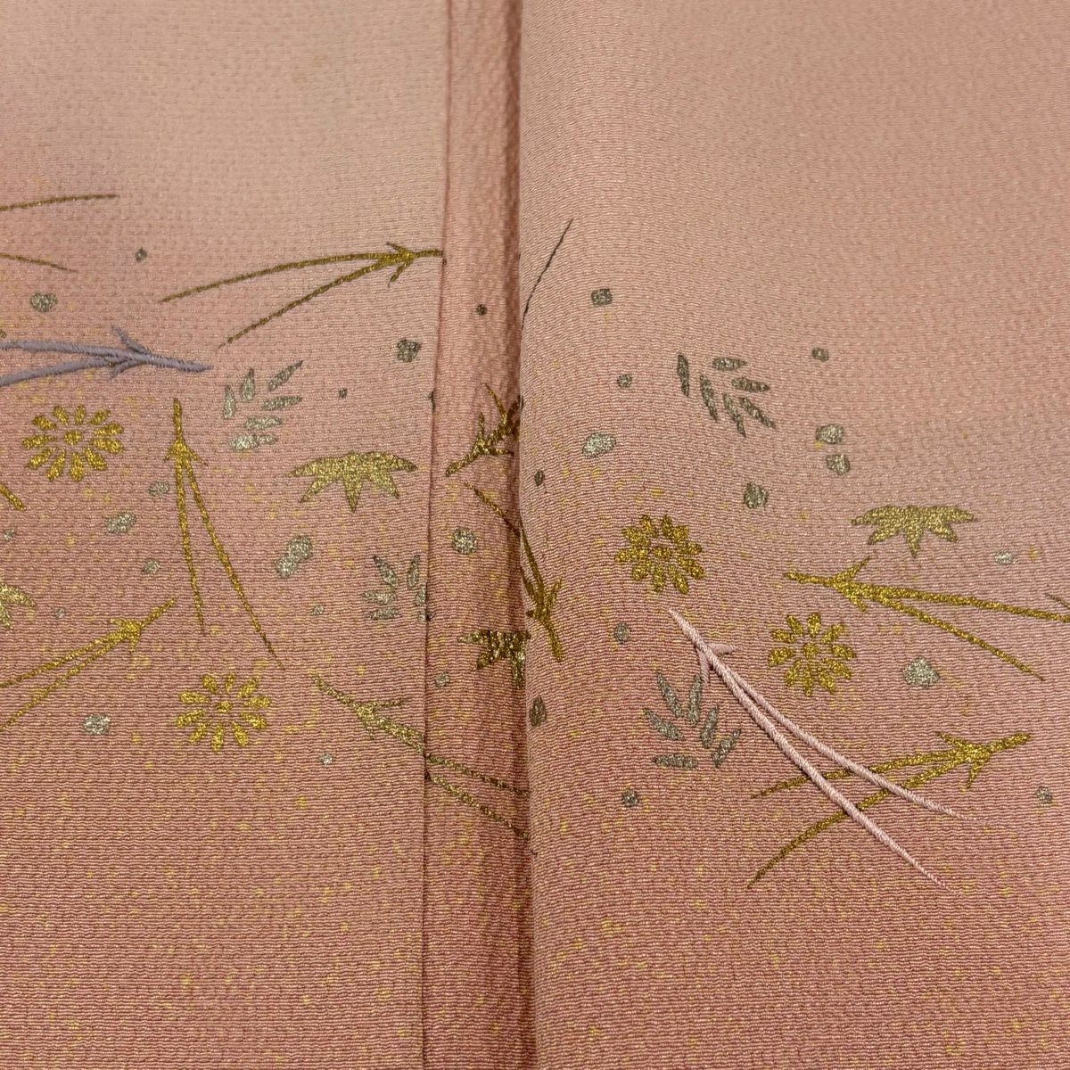訪問服 身長156cm 袖長62.5cm S 雙層 松樹葉 菊花 金銀彩 刺繡 淺粉色 純蠶絲 秀品級 一個紋